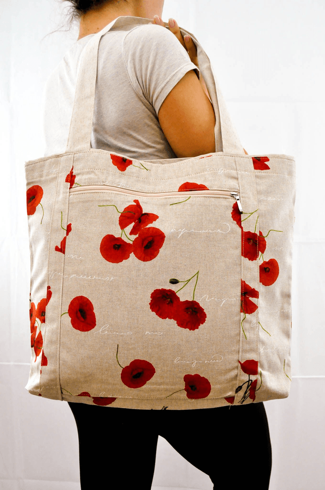 Large Red Poppies Print Shopping Tote