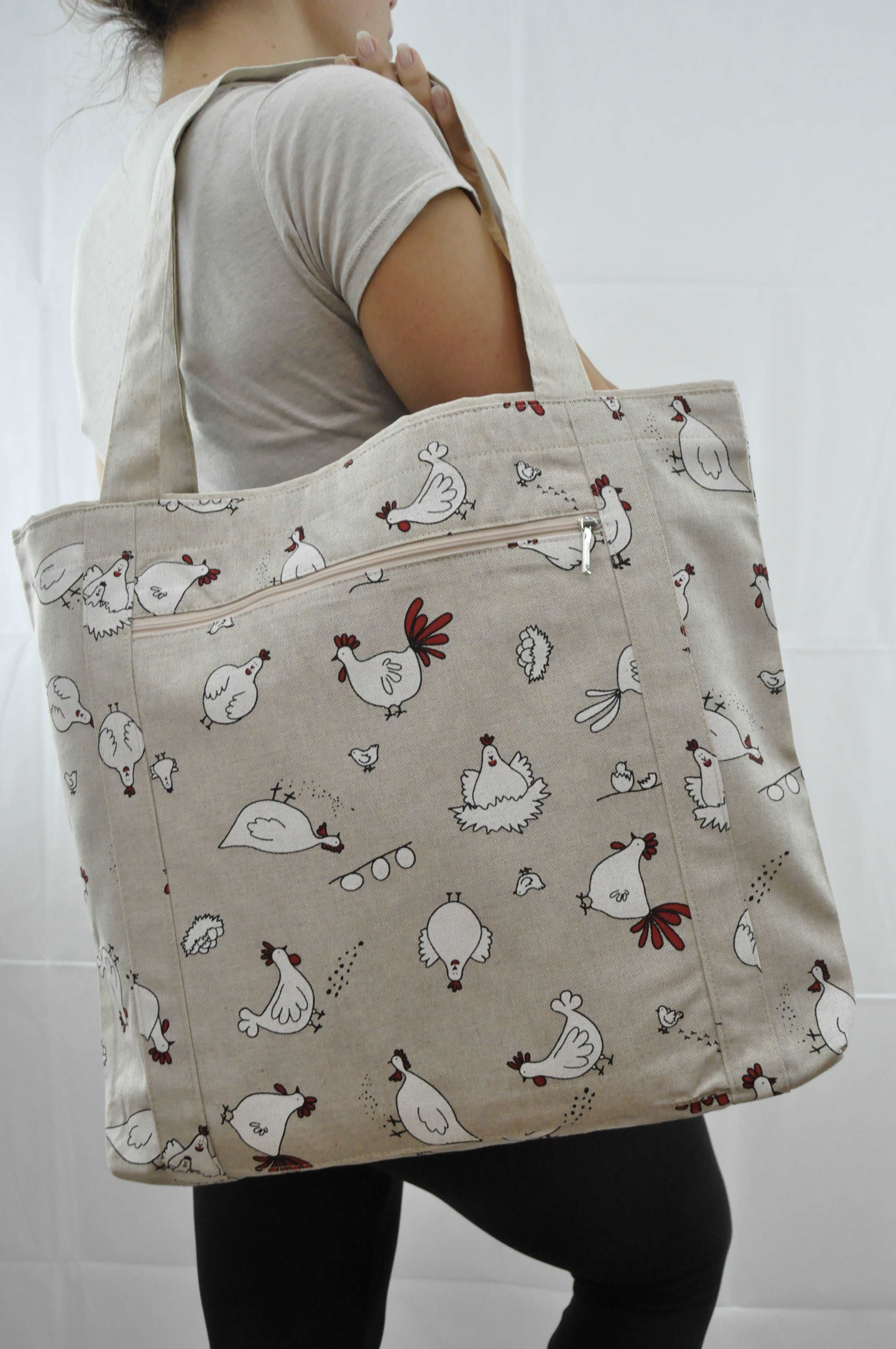 Chicken Family Print Shopping Tote Carry Your Items in Style